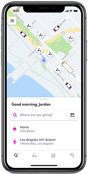Lyft rider app: home with saved places