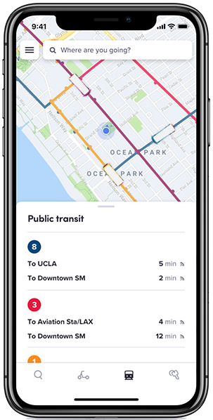 Lyft rider app: public transit routes